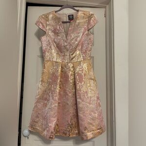Vince Camuto Blush and Metallic Gold Dress (wedding guest, cocktail party)